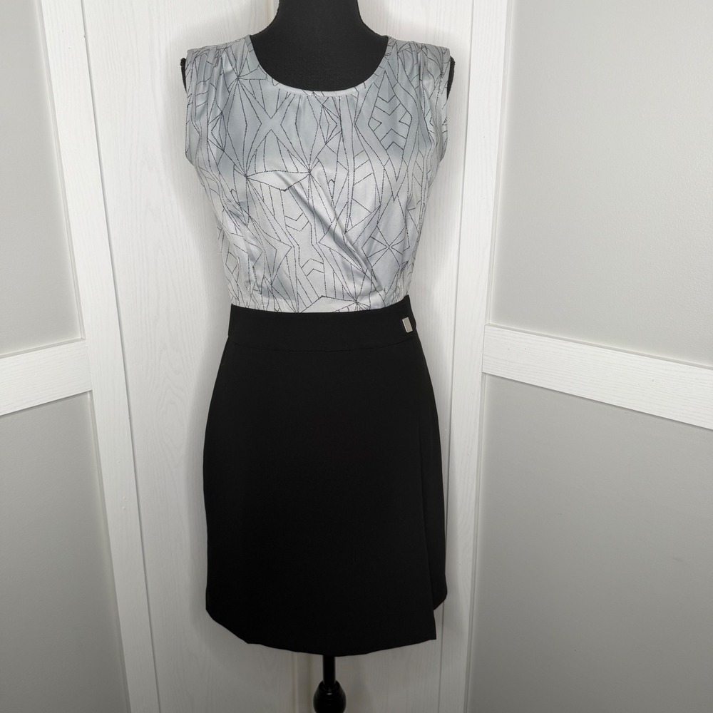 Banana Republic Dress Women Size 0 Black Gray Geometric Sleeveless Sheath